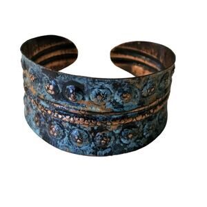 Southwestern Copper Tone Rustic Cuff with Turquoise Patina
